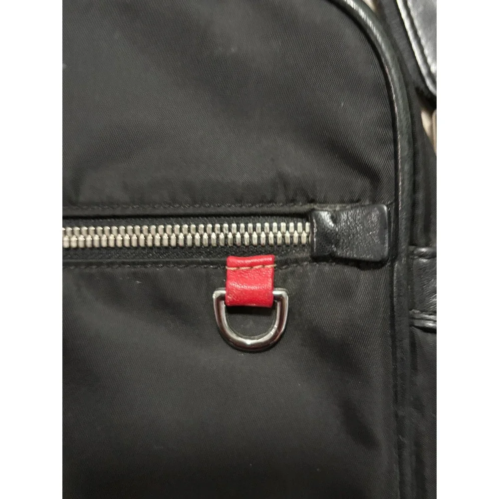 Tumi Black Ballistic Nylon Leather Trim Briefcase Messenger Bag Red Stitching